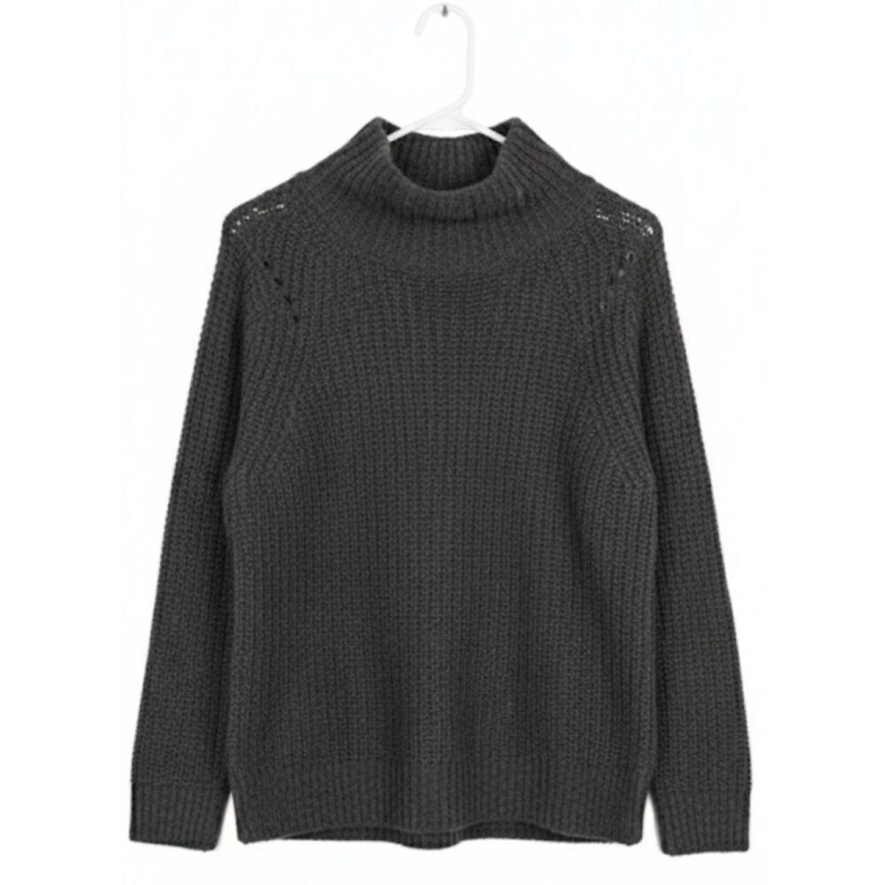 Lord and Taylor womens medium mockneck cable sweater gray wool ribbed